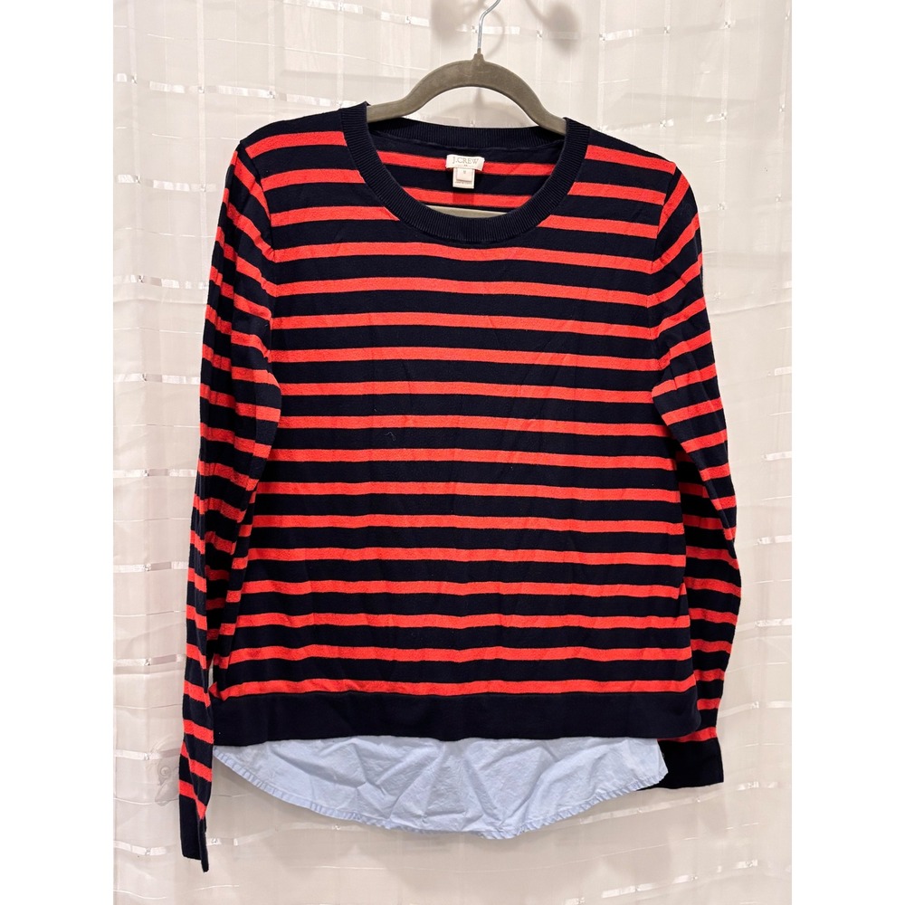 J.Crew Womens Navy Red Striped Layered Look Sweater Shirt Tail Hem Medium